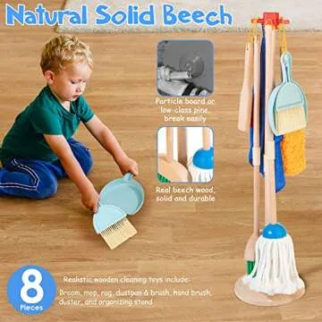 WOODMAM Wooden Kids Cleaning Set for Toddlers