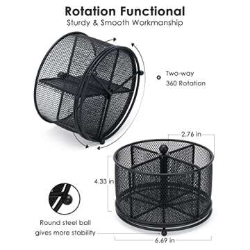Varhomax Desk Organizer: Rotating Pencil Holder with Compartments