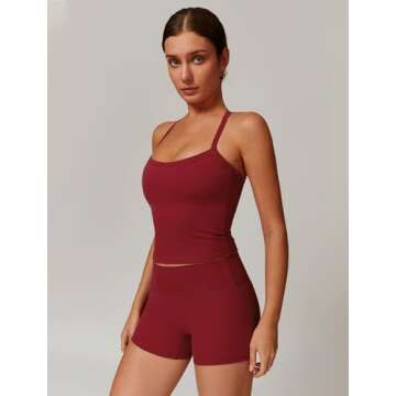 QBGJTD Two Piece Workout Sets For Women Straps Cross Back Tank Top Matching High Waist Booty Lifting Biker Shorts 2 Piece Gym Yoga Active Wear Outfits Womens Athletic Work Out Clothes Burgundy S
