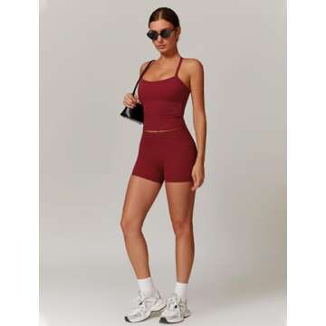 QBGJTD Two Piece Workout Sets For Women Straps Cross Back Tank Top Matching High Waist Booty Lifting Biker Shorts 2 Piece Gym Yoga Active Wear Outfits Womens Athletic Work Out Clothes Burgundy S