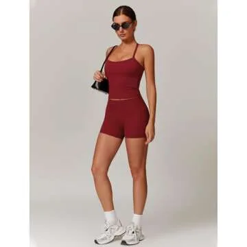 QBGJTD Two Piece Workout Sets For Women Straps Cross Back Tank Top Matching High Waist Booty Lifting Biker Shorts 2 Piece Gym Yoga Active Wear Outfits Womens Athletic Work Out Clothes Burgundy S