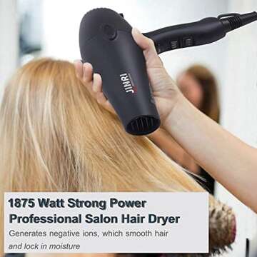 Professional Salon Grade Hair Dryer, Fast Drying 1875w Ionic Blow Dryers,Lightweight Low Noise Tourmaline Negative Ion Hairdryer with Diffuser,Concentrator Attachment