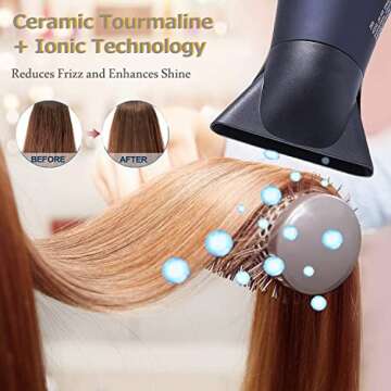 Professional Salon Grade Hair Dryer, Fast Drying 1875w Ionic Blow Dryers,Lightweight Low Noise Tourmaline Negative Ion Hairdryer with Diffuser,Concentrator Attachment