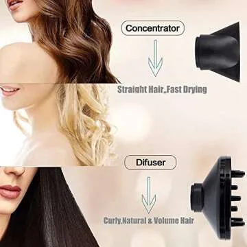 Professional Salon Grade Hair Dryer, Fast Drying 1875w Ionic Blow Dryers,Lightweight Low Noise Tourmaline Negative Ion Hairdryer with Diffuser,Concentrator Attachment