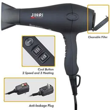 Professional Salon Grade Hair Dryer, Fast Drying 1875w Ionic Blow Dryers,Lightweight Low Noise Tourmaline Negative Ion Hairdryer with Diffuser,Concentrator Attachment