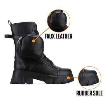 Cape Robbin Monalisa Women's Combat Boots - Ankle Boots for Women with Side Zipper and- Pouch - Women's Chunky Platform Boots - Lace-up Women Booties - Black Size 7