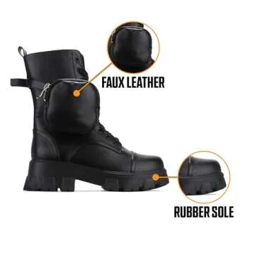 Cape Robbin Monalisa Women's Combat Boots - Ankle Boots for Women with Side Zipper and- Pouch - Women's Chunky Platform Boots - Lace-up Women Booties - Black Size 7