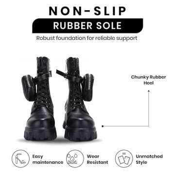 Cape Robbin Monalisa Women's Combat Boots - Ankle Boots for Women with Side Zipper and- Pouch - Women's Chunky Platform Boots - Lace-up Women Booties - Black Size 7