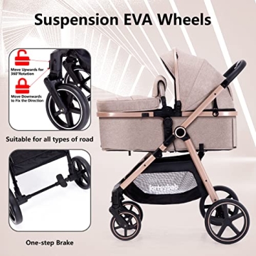 Lortsybab 2-in-1 Baby Stroller with Bassinet Mode