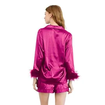 Queens Bridal Feather Trim Pajama Set for Women