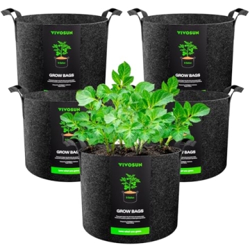 VIVOSUN 5-Pack Heavy Duty 5 Gallon Grow Bags - Durable Plant Pots for Gardening