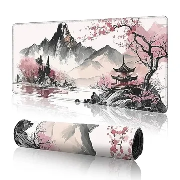 Watercolor Cherry Blossom Large Gaming Mouse Pad - 31.5 x 11.8 in - Elegant Desk Mat with Non-Slip B...