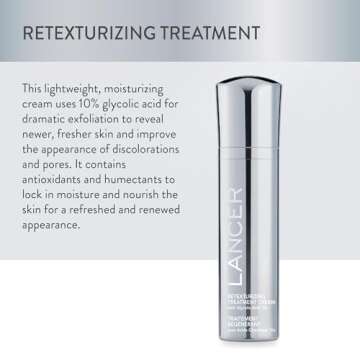 Lancer Skincare Retexturizing Treatment, Daily Moisturizing Cream with 10% Glycolic Acid, 1.7 Fl Oz