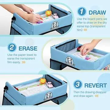 Upgraded Kids Travel Tray with Dry Erase Top for Fun Travel