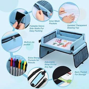 Upgraded Kids Travel Tray with Dry Erase Top for Fun Travel