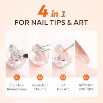 Modelones 4-in-1 Rhinestone Glue for Nails, Super Strong Nail Glue for Press on Nails，Nail Gems and Nail Charms, No Wipe Nail Art Glue for Nail Rhinestones, Nail Jewel Diamonds, 30 g Cured Need