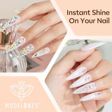 Modelones 4-in-1 Rhinestone Glue for Nails, Super Strong Nail Glue for Press on Nails，Nail Gems and Nail Charms, No Wipe Nail Art Glue for Nail Rhinestones, Nail Jewel Diamonds, 30 g Cured Need