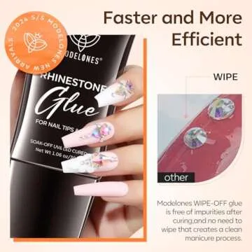 Modelones 4-in-1 Rhinestone Glue for Nails, Super Strong Nail Glue for Press on Nails，Nail Gems and Nail Charms, No Wipe Nail Art Glue for Nail Rhinestones, Nail Jewel Diamonds, 30 g Cured Need