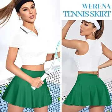 Pleated Tennis Skirt for Women with Shorts Athletic Golf Skorts with Pockets High Waisted Workout Running Skirts (Green,Small)