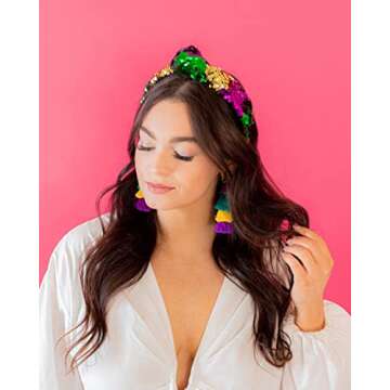 Mardi Gras Headband for Women Glitter Padded Headbands Hairband Purple Green Gold Carnival Parade Party Head band Headpiece Sparkly Boho Bling Wide Hair bands Hair Accessories Gift