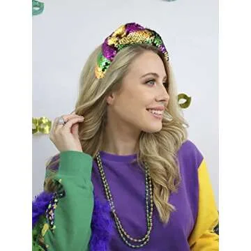 Mardi Gras Headband for Women Glitter Padded Headbands Hairband Purple Green Gold Carnival Parade Party Head band Headpiece Sparkly Boho Bling Wide Hair bands Hair Accessories Gift