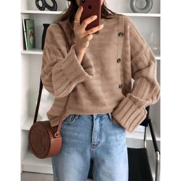 PRETTYGARDEN Womens Sweaters Fall 2025 Casual Long Sleeve Crewneck Button Loose Winter Knit Pullover...