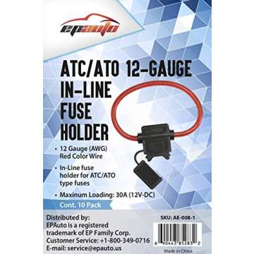 10 Pack - EPAuto 12V-DC ATC/ATO 12 AWG In-Line Fuse Holder for 30A fuses