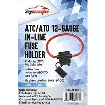 10 Pack - EPAuto 12V-DC ATC/ATO 12 AWG In-Line Fuse Holder for 30A fuses