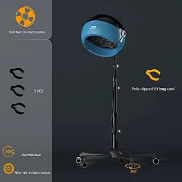 Professional Standing Hair Dryer - 1875W Floor Standing Hooded Dryer Hair Bonnet with Ionic Generator for Professional Salon Station Spa Home Use Hair Drying Treatment Adds Shine Volume (Blue2)