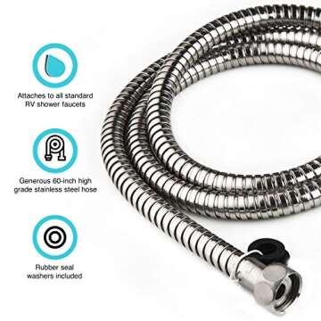 Dura Faucet DF-SA200-CP 60-inch Flexible Stainless Steel RV Shower Hose