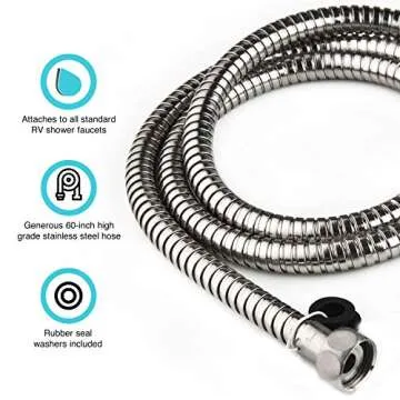 Dura Faucet DF-SA200-CP 60-inch Flexible Stainless Steel RV Shower Hose
