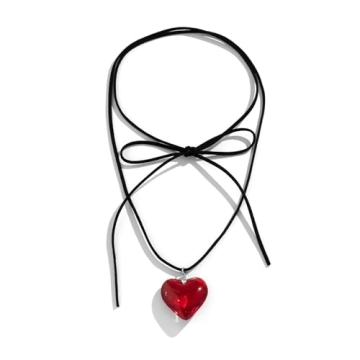 YURAOER Chunky Puffy Heart Choker Necklace - Adjustable Velvet Chain Heart Necklaces