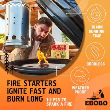 EBOBO Fire Starters - 50 pcs Natural Charcoal Lighters