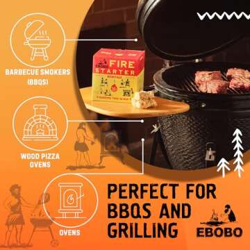 EBOBO Fire Starters - 50 pcs Natural Charcoal Lighters