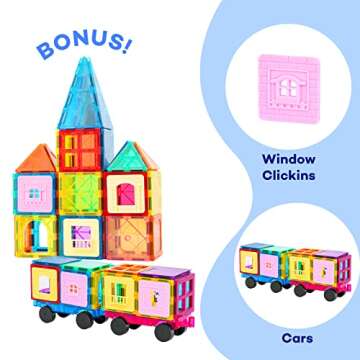 Anbalulu Magnetic Tiles, 100PCS Magnetic Blocks for Kids, Magnet Building Set with 2 Cars, Construction Building Set,STEM Sensory Educational Toys Gift for Toddlers Kids 3 4 5 6 7 8 9 Year Old
