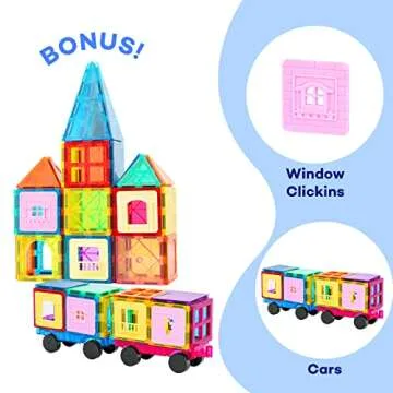 Anbalulu Magnetic Tiles, 100PCS Magnetic Blocks for Kids, Magnet Building Set with 2 Cars, Construction Building Set,STEM Sensory Educational Toys Gift for Toddlers Kids 3 4 5 6 7 8 9 Year Old