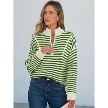 ANRABESS Womens Striped Sweaters Long Sleeve Casual Half Zip Knit Pullover Tops 2024 Fall Comfy Loose Ribbed Sweater Medium