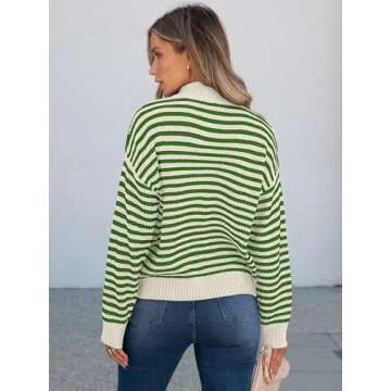 ANRABESS Womens Striped Sweaters Long Sleeve Casual Half Zip Knit Pullover Tops 2024 Fall Comfy Loose Ribbed Sweater Medium