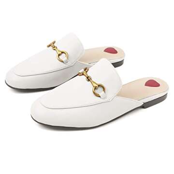 Comfity Mules for Women, Womens Slip On Mule Flats Embroidery Loafers Backless Faux Fur Slippers Whi...