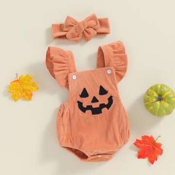 YINGISFITM My First Halloween Baby Girl Outfit Newborn Pumpkin Bubble Romper Infant Jumpsuit Cute Girls Pumpkin Clothes (Pumpkin Face, 0-3 Months)