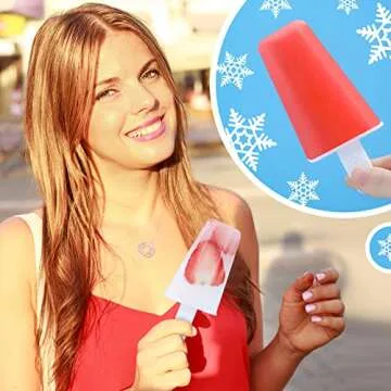 Popsicle Molds,Silicone Ice Pop Molds,BPA Free Popsicle Mold Reusable Easy Release Ice Pop Maker,Homemade Popsicle Mould with Silicone Funnel and Cleaning Brush (Red, 10 Cavities)