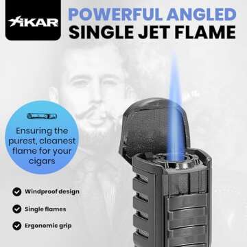 XIKAR Tactical Single-Jet Lighter, Gunmetal - Powerful Flame, Rugged Design with Rest Feature, Pocke...