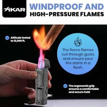 XIKAR Tactical Single-Jet Lighter, Gunmetal - Powerful Flame, Rugged Design with Rest Feature, Pocket Clip, EZ-View Fuel Window, and Adjustable Flame Height - Ideal for Outdoor Use