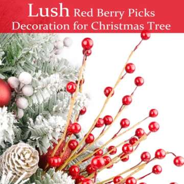HomeKaren 12 Pack Artificial Red Berry Stems Branches 16.5 Inch, Faux Red Berry Picks for Christmas Tree Wreath Garland, Christmas Decorations Indoor Home Decor