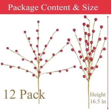 HomeKaren 12 Pack Red Berry Stems for Christmas Decor