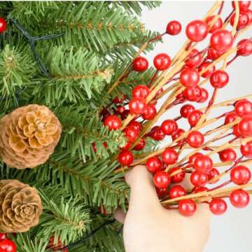 HomeKaren 12 Pack Artificial Red Berry Stems Branches 16.5 Inch, Faux Red Berry Picks for Christmas Tree Wreath Garland, Christmas Decorations Indoor Home Decor