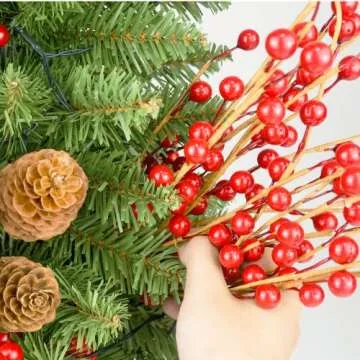 HomeKaren 12 Pack Red Berry Stems for Christmas Decor