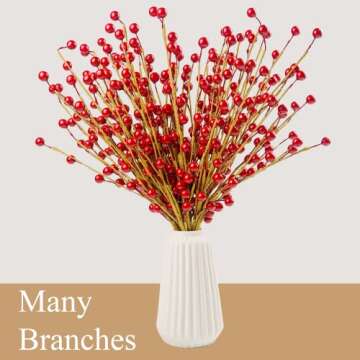 HomeKaren 12 Pack Artificial Red Berry Stems Branches 16.5 Inch, Faux Red Berry Picks for Christmas Tree Wreath Garland, Christmas Decorations Indoor Home Decor