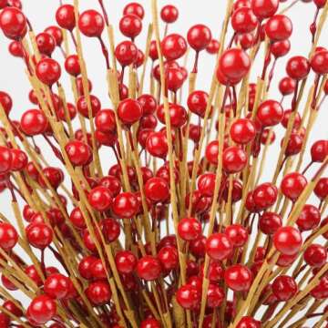 HomeKaren 12 Pack Artificial Red Berry Stems Branches 16.5 Inch, Faux Red Berry Picks for Christmas Tree Wreath Garland, Christmas Decorations Indoor Home Decor