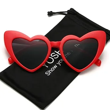 YOSHYA Clout Goggle Heart Sunglasses Vintage Cat Eye Mod Style Retro Kurt Cobain Glasses (Red Grey)